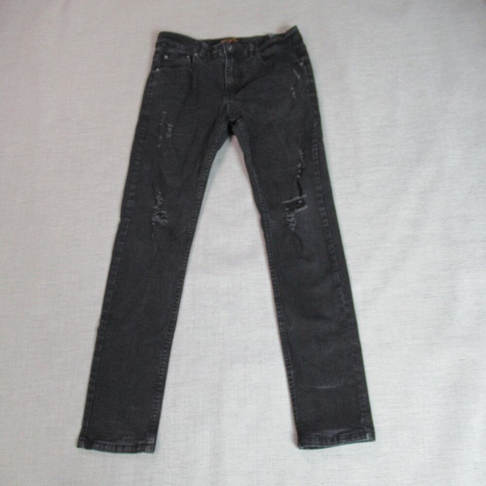 Ring of Fire Jeans Mens 31X30 Black Distressed Skinny Denim Grunge Punk Skater